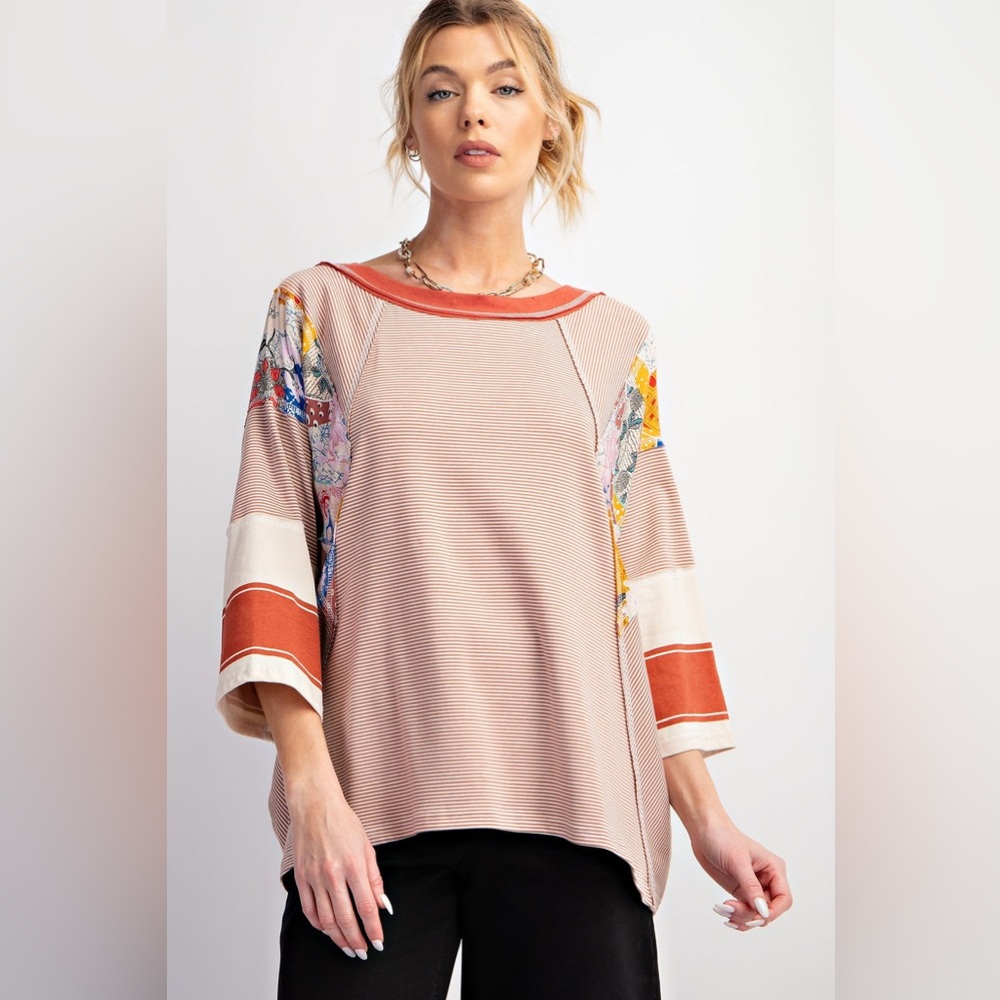 Easel Mixed Print Top Large Cinnamon